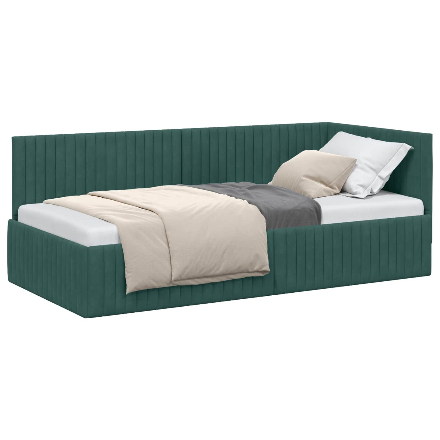 Sarokágy keret fejtámlával Sötétzöld 90 cm x 190 cm Bársony