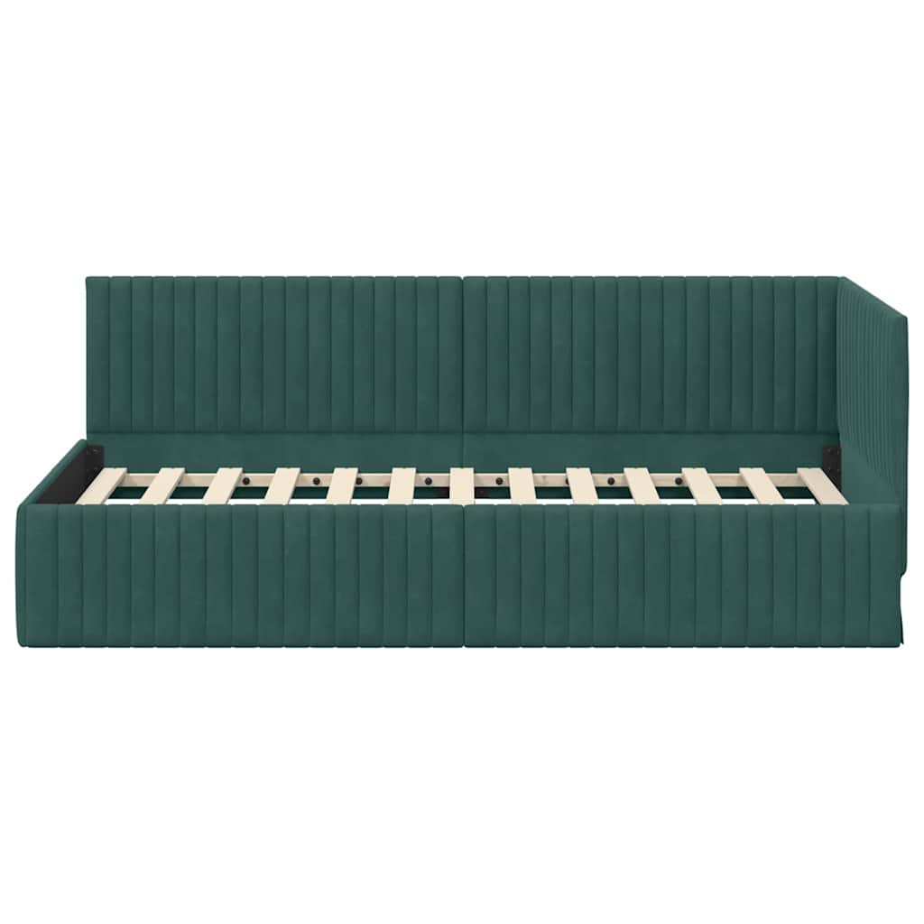 Sarokágy keret fejtámlával Sötétzöld 90 cm x 190 cm Bársony