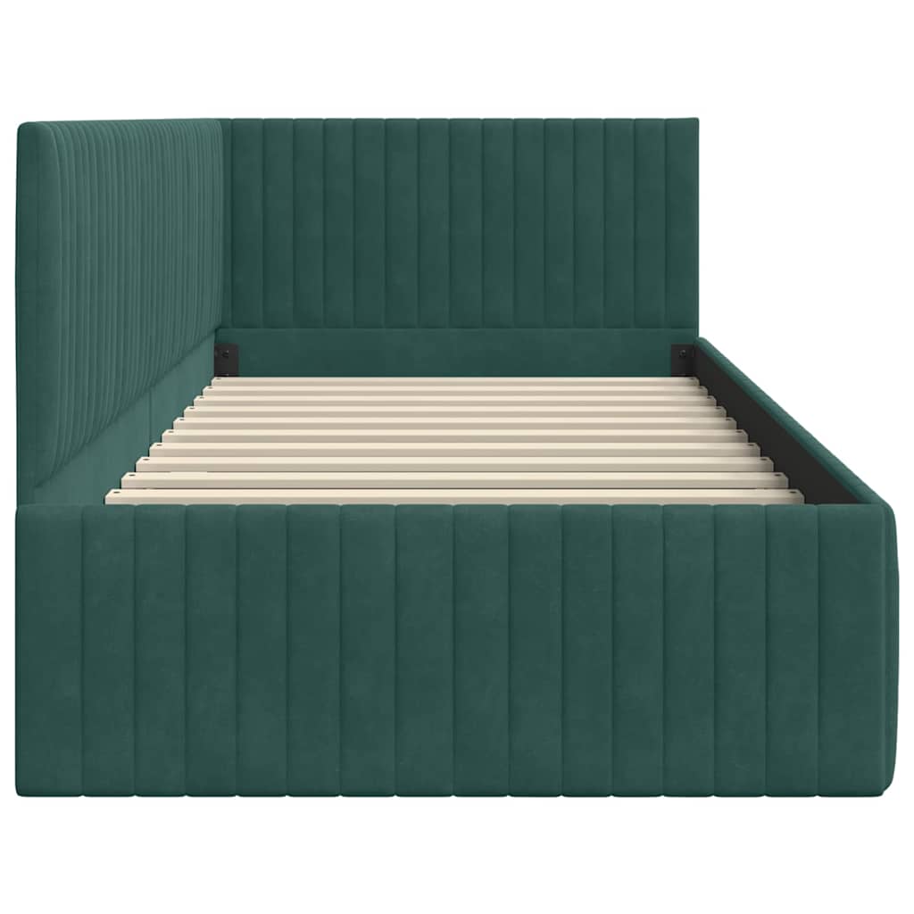 Sarokágy keret fejtámlával Sötétzöld 90 cm x 190 cm Bársony