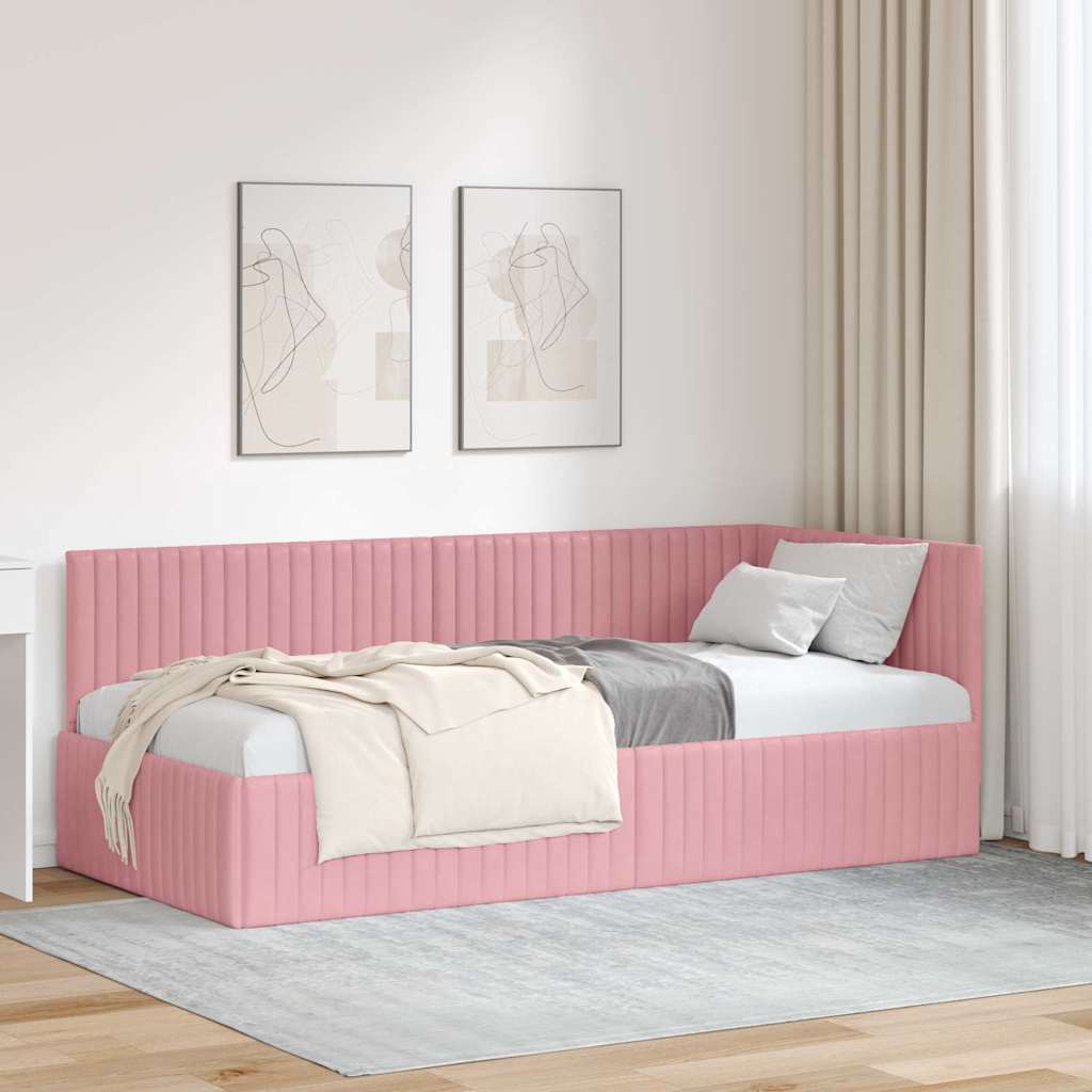 Sarokágy keret fejtámlával Rózsaszín 90 cm x 190 cm Bársony