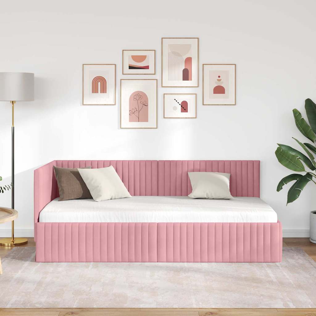 Sarokágy keret fejtámlával Rózsaszín 90 cm x 190 cm Bársony