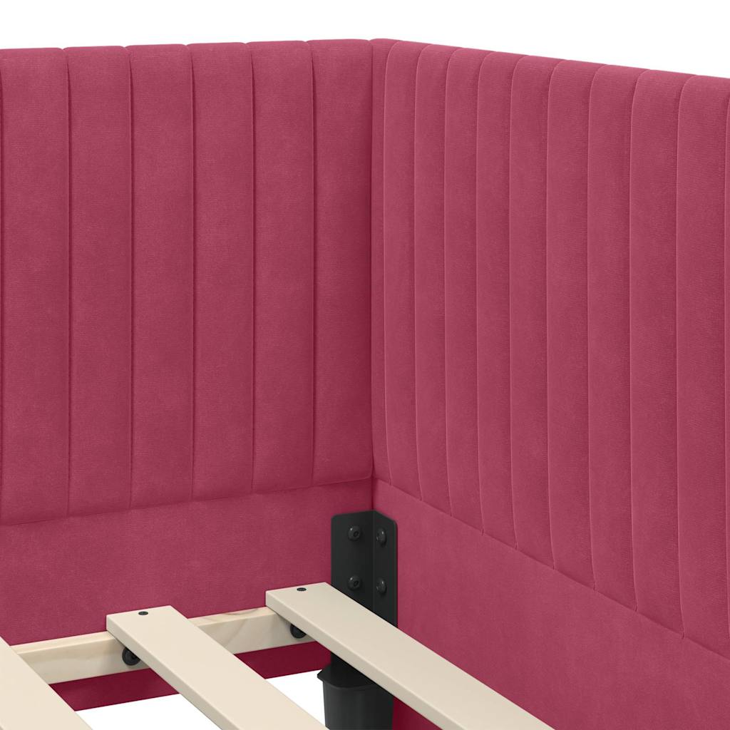 Sarokágy keret fejtámlával Bordó 90 cm x 190 cm Bársony