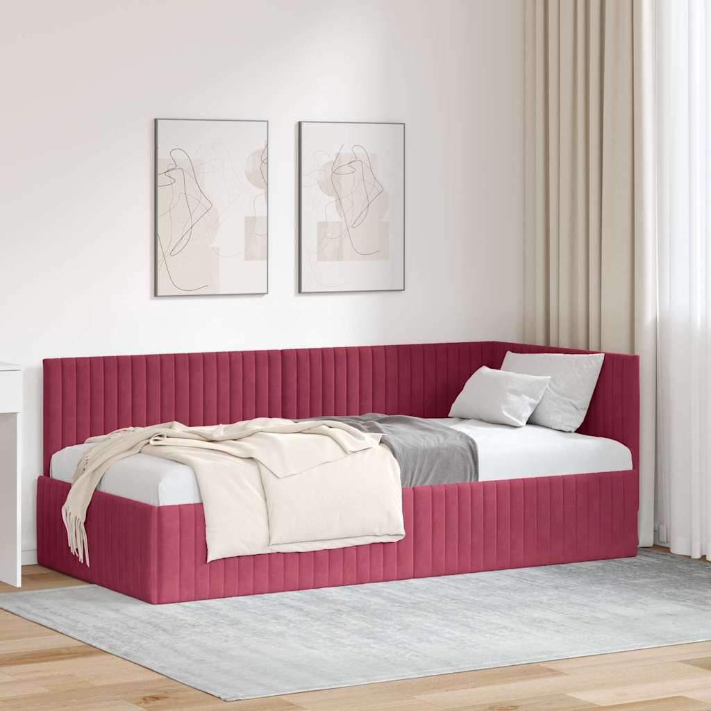 Sarokágy keret fejtámlával Bordó 90 cm x 190 cm Bársony