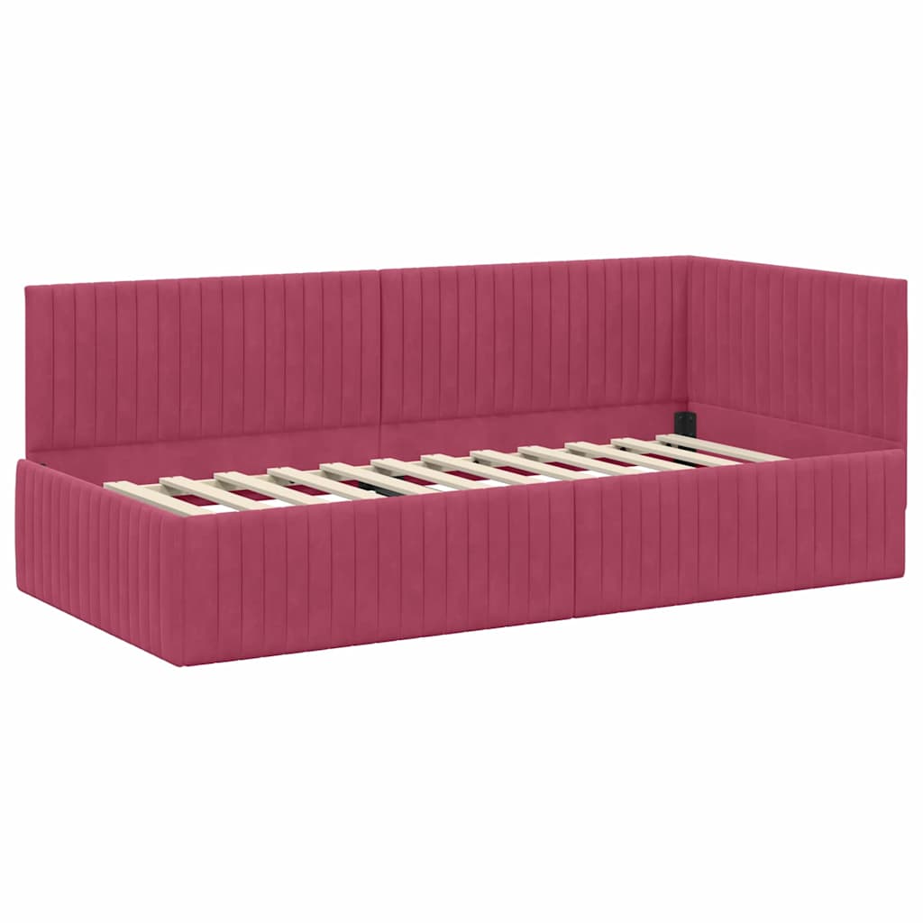 Sarokágy keret fejtámlával Bordó 90 cm x 190 cm Bársony