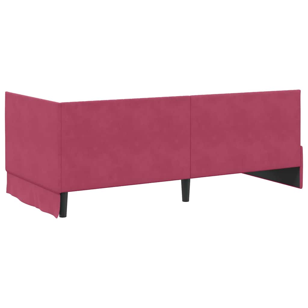 Sarokágy keret fejtámlával Bordó 90 cm x 190 cm Bársony