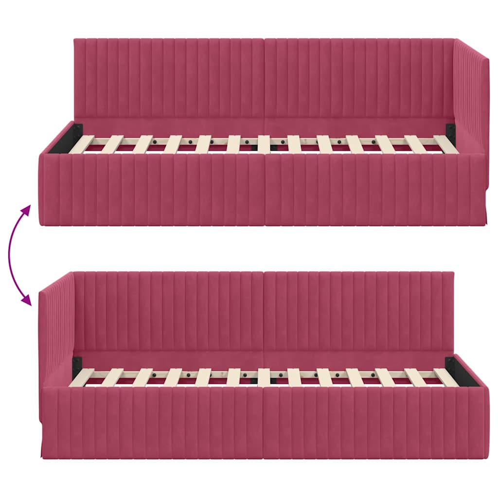 Sarokágy keret fejtámlával Bordó 90 cm x 190 cm Bársony