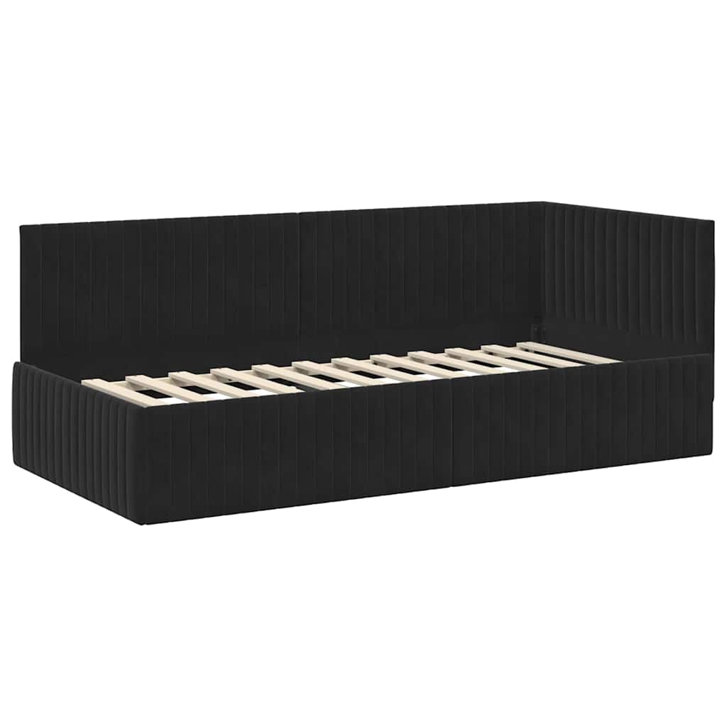 Sarokágy keret fejtámlával Fekete 90 cm x 190 cm Bársony