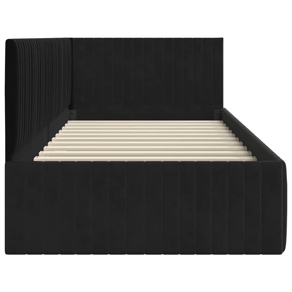 Sarokágy keret fejtámlával Fekete 90 cm x 190 cm Bársony