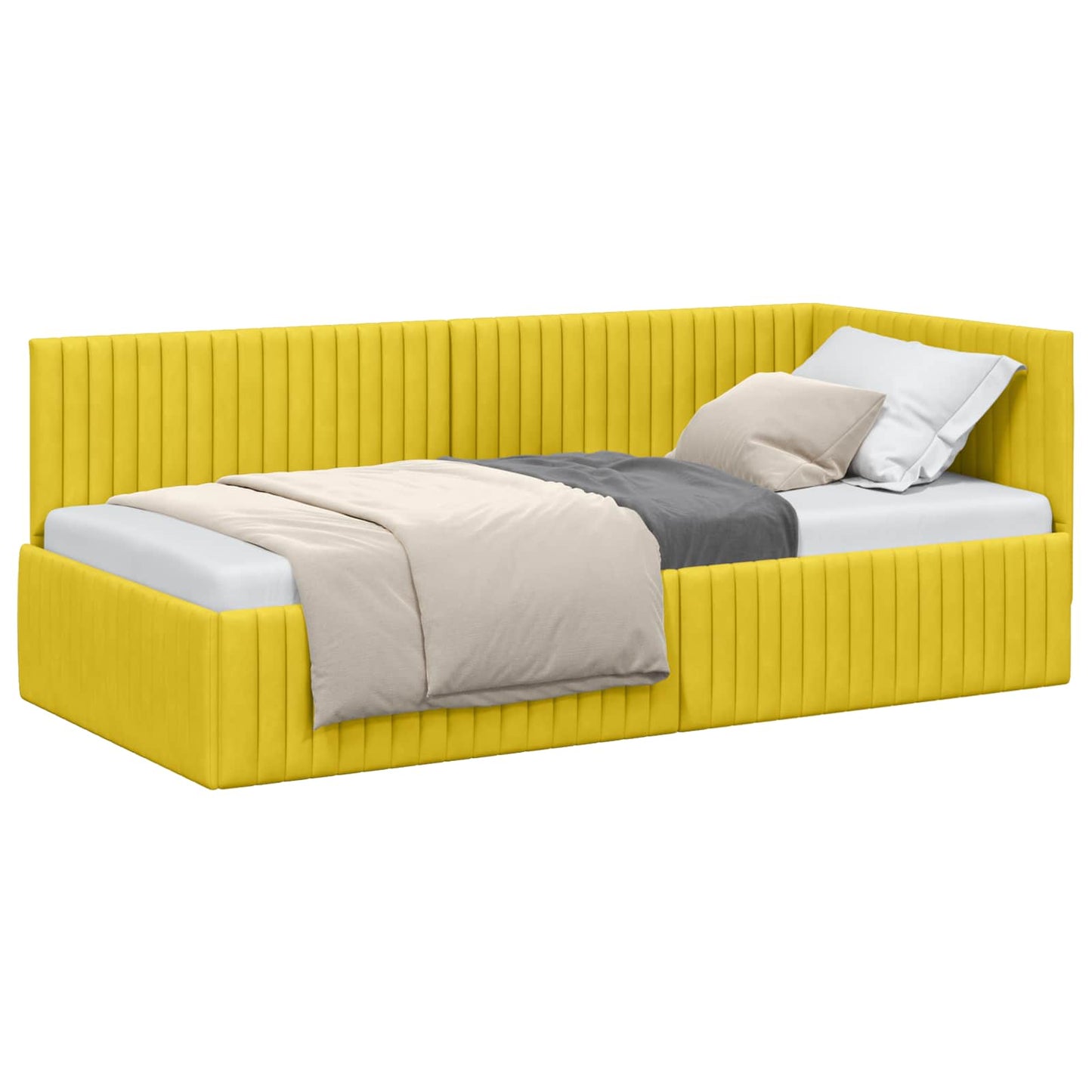 Sarokágy keret fejtámlával Sárga 90 cm x 190 cm Bársony