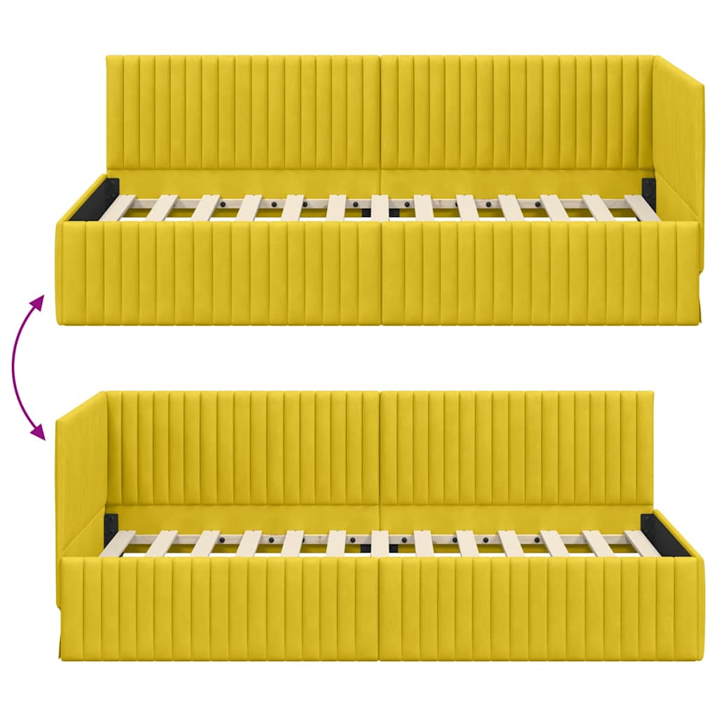 Sarokágy keret fejtámlával Sárga 90 cm x 190 cm Bársony