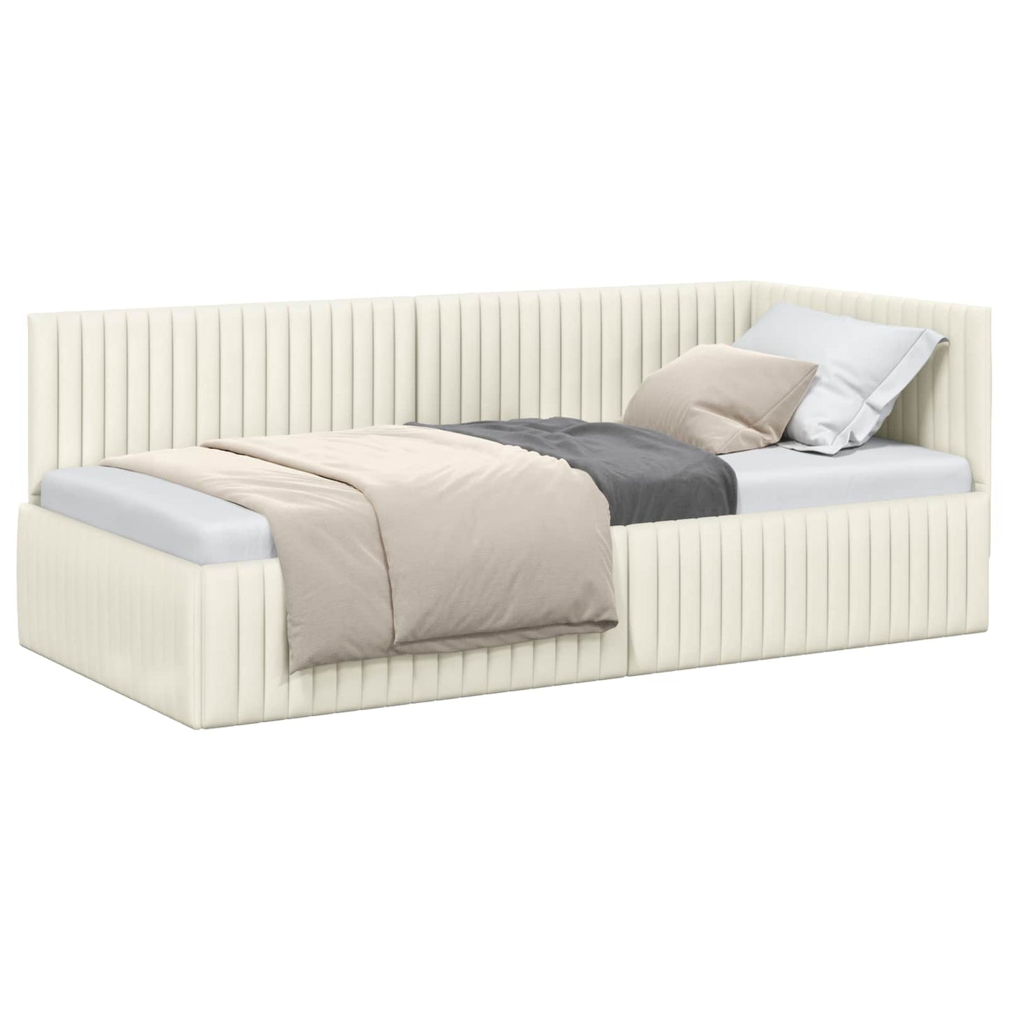Sarokágy keret fejtámlával Krém 90 cm x 190 cm Bársony