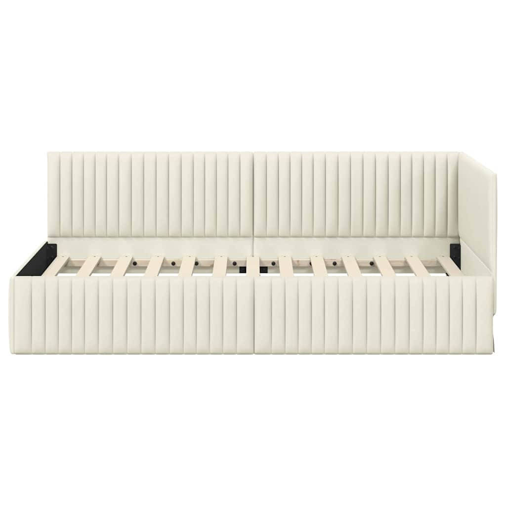 Sarokágy keret fejtámlával Krém 90 cm x 190 cm Bársony