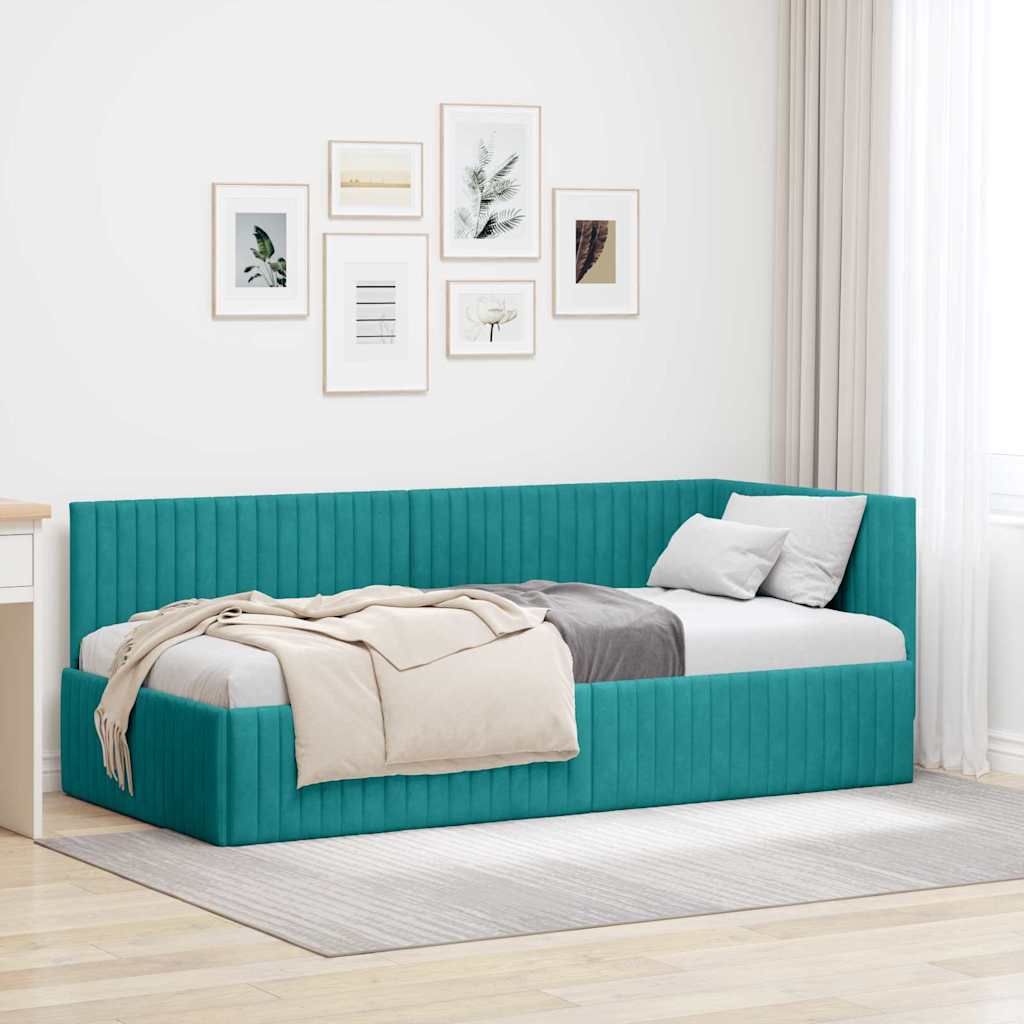 Sarokágy keret fejtámlával Türkiz 90 cm x 190 cm Bársony
