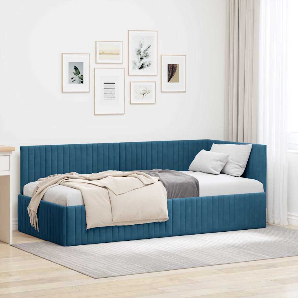 Sarokágy keret fejtámlával Kék 90 cm x 200 cm Bársony