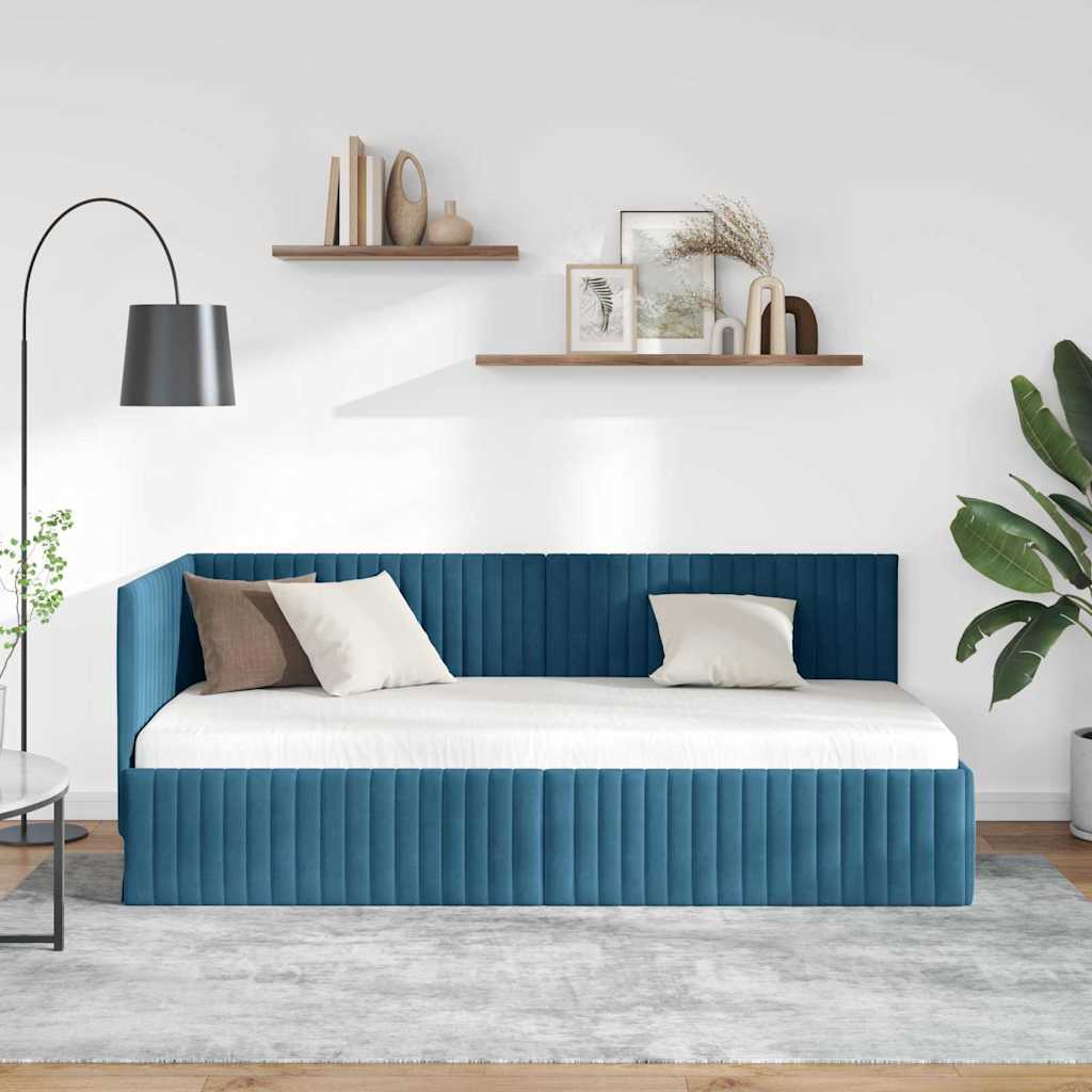 Sarokágy keret fejtámlával Kék 90 cm x 200 cm Bársony