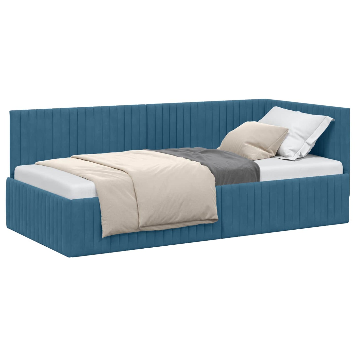 Sarokágy keret fejtámlával Kék 90 cm x 200 cm Bársony