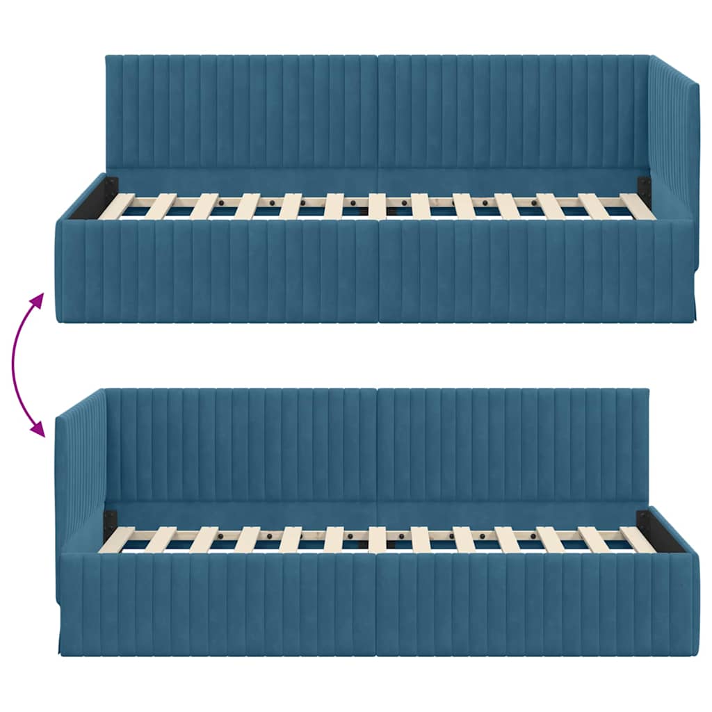 Sarokágy keret fejtámlával Kék 90 cm x 200 cm Bársony