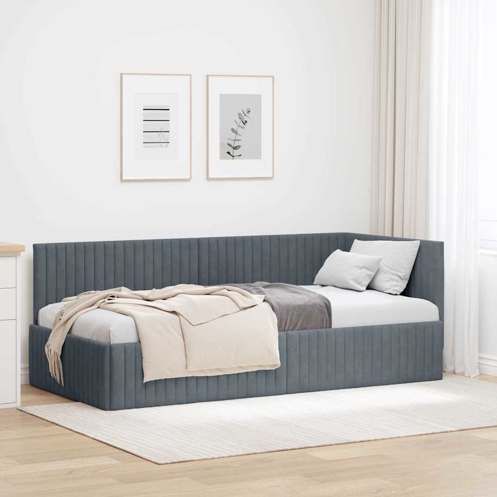 Sarokágy keret fejtámlával Sötétszürke 90 cm x 200 cm Bársony