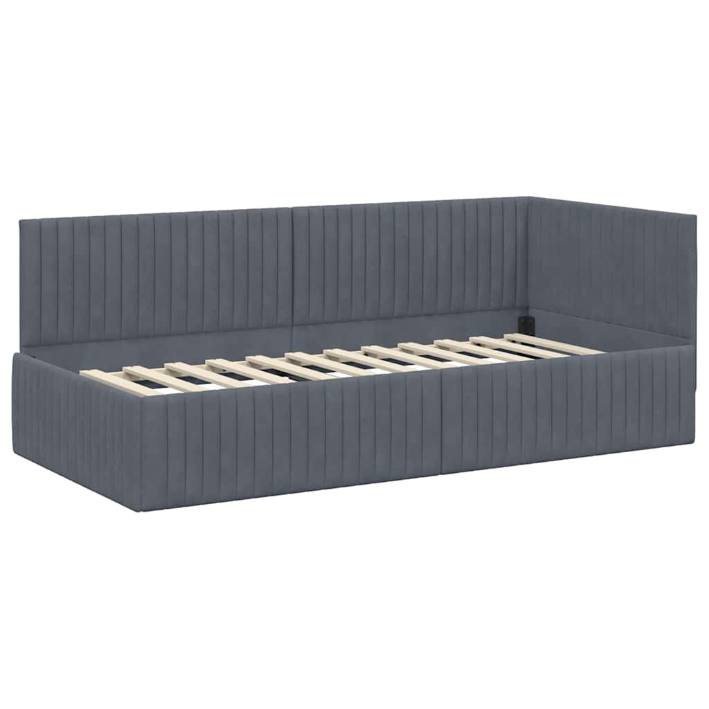Sarokágy keret fejtámlával Sötétszürke 90 cm x 200 cm Bársony