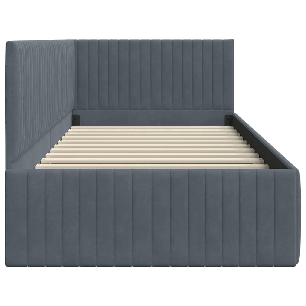 Sarokágy keret fejtámlával Sötétszürke 90 cm x 200 cm Bársony