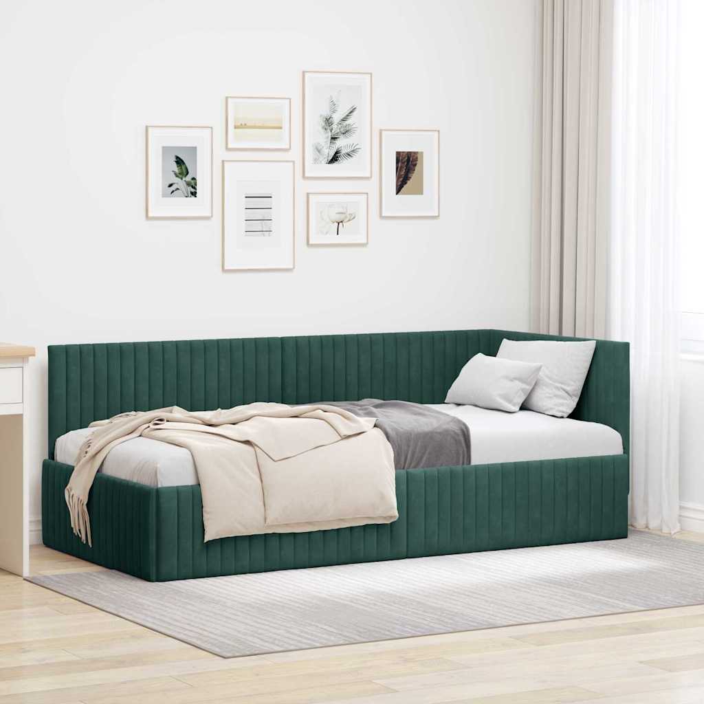 Sarokágy keret fejtámlával Sötétzöld 90 cm x 200 cm Bársony