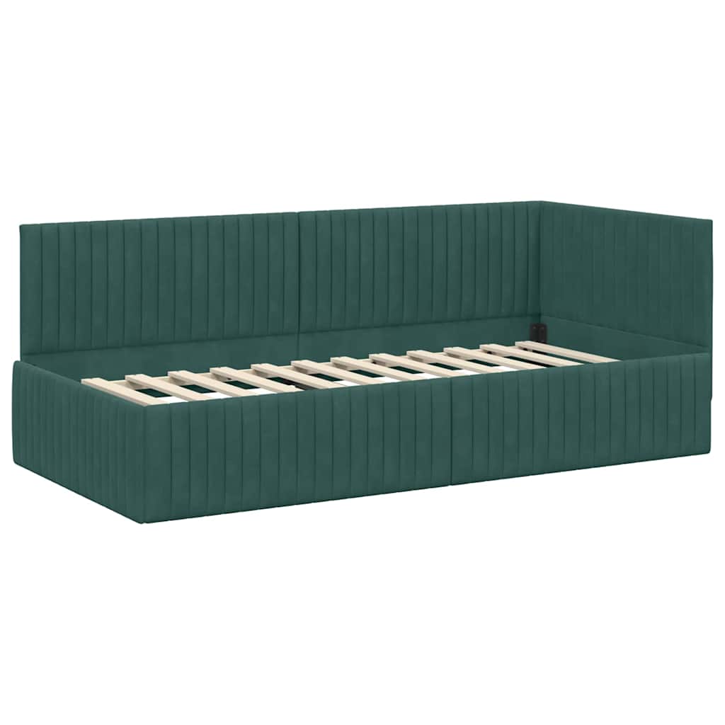 Sarokágy keret fejtámlával Sötétzöld 90 cm x 200 cm Bársony