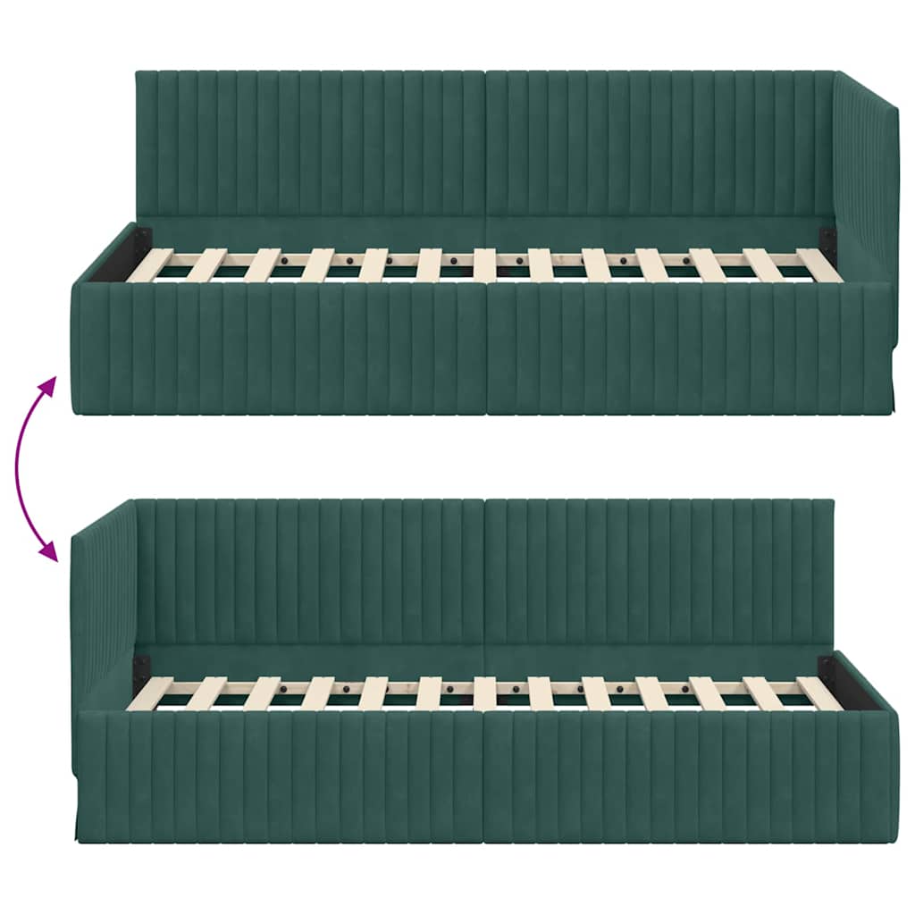 Sarokágy keret fejtámlával Sötétzöld 90 cm x 200 cm Bársony