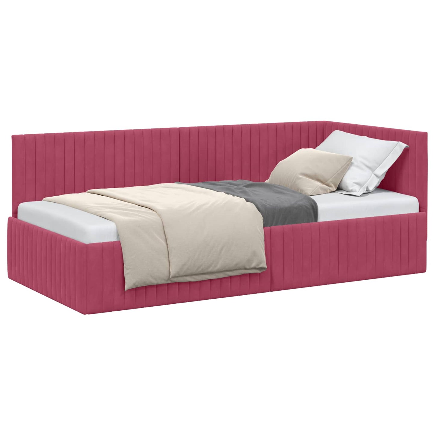 Sarokágy keret fejtámlával Bordó 90 cm x 200 cm Bársony