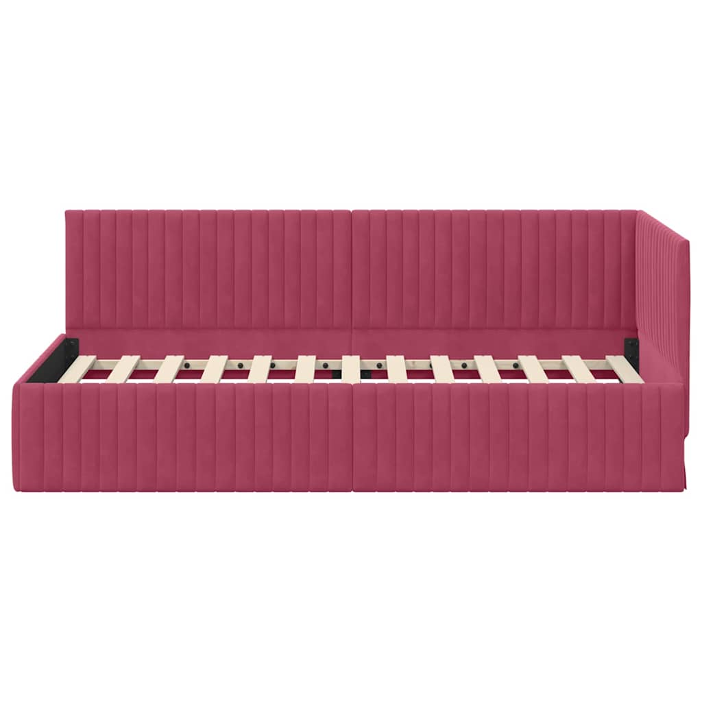 Sarokágy keret fejtámlával Bordó 90 cm x 200 cm Bársony