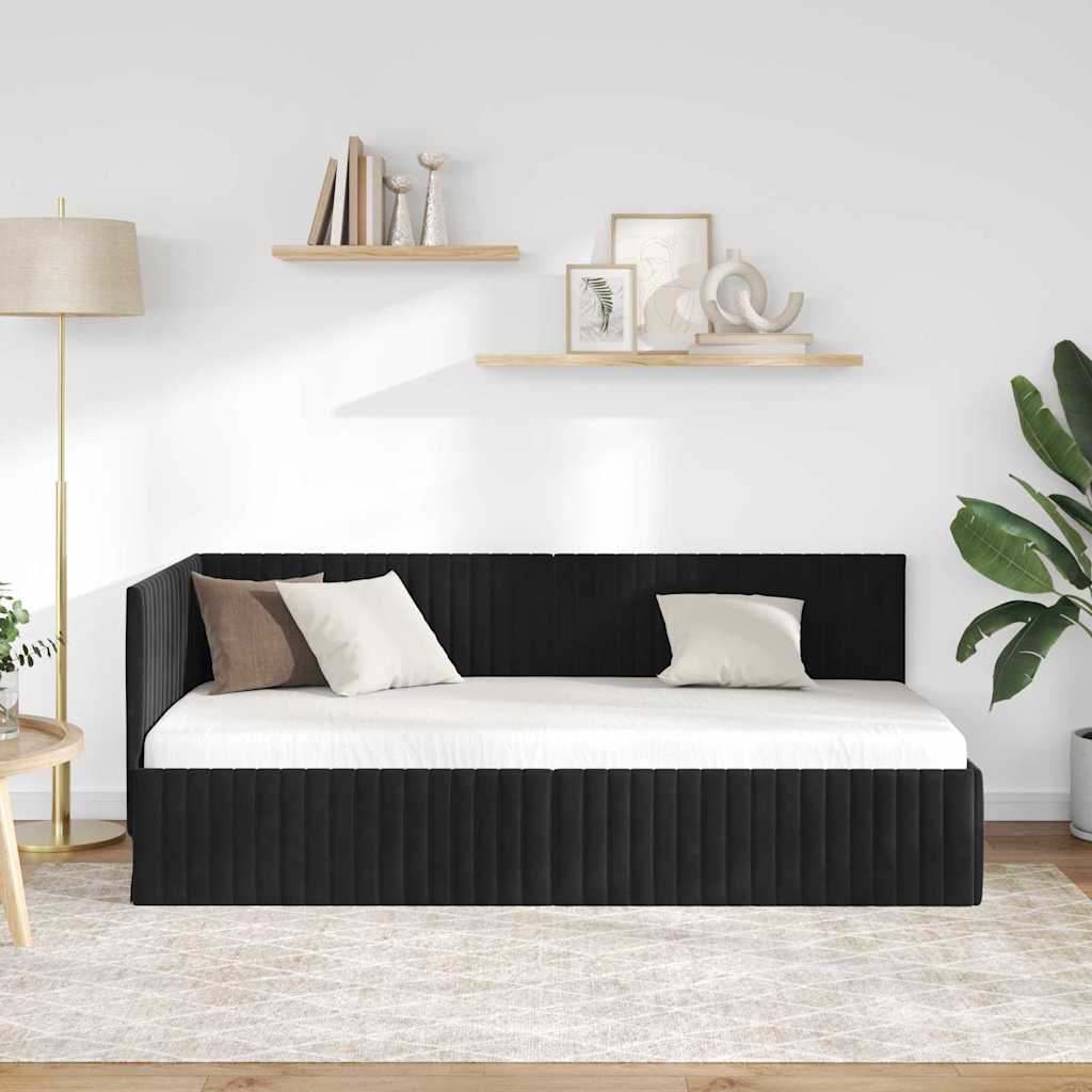 Sarokágy keret fejtámlával Fekete 90 cm x 200 cm Bársony