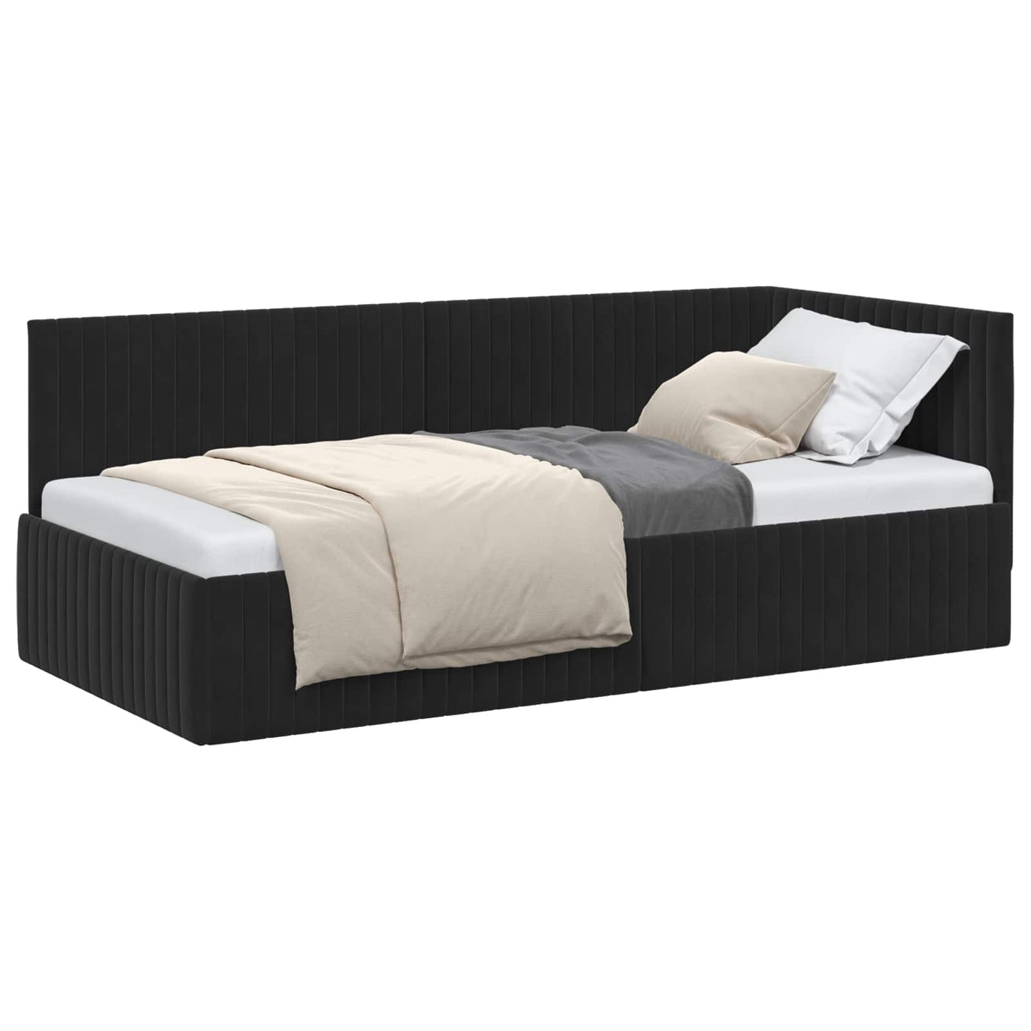 Sarokágy keret fejtámlával Fekete 90 cm x 200 cm Bársony