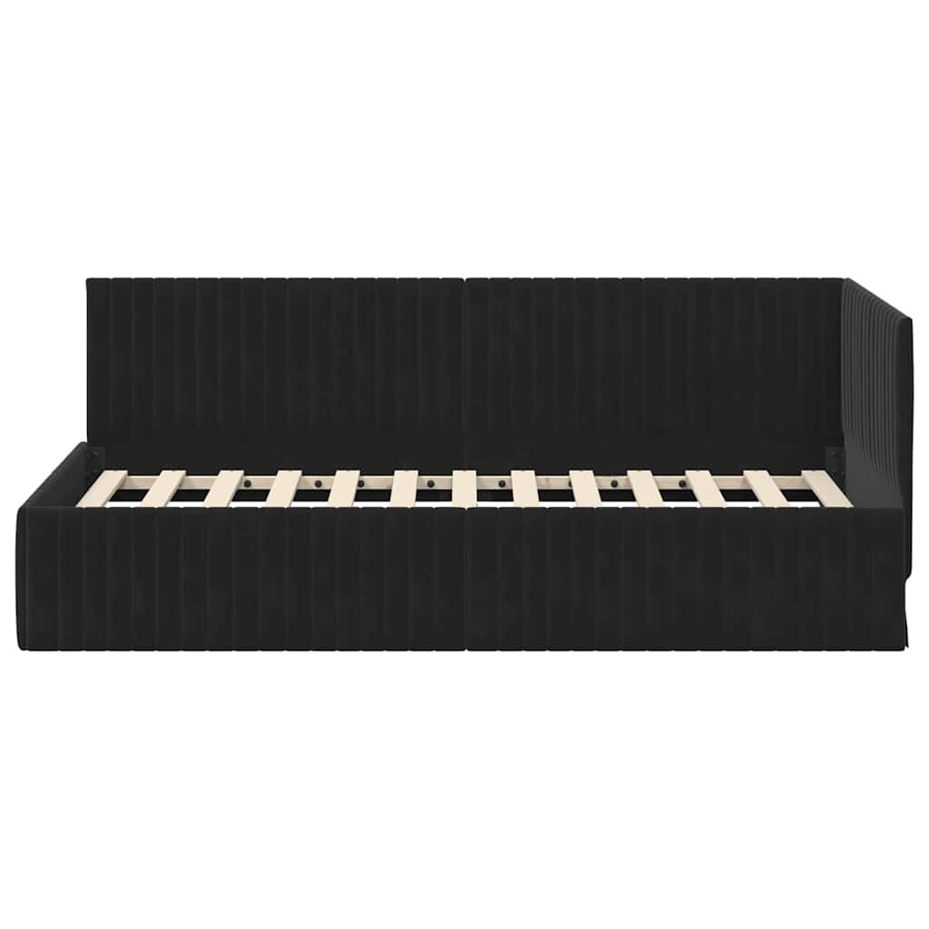 Sarokágy keret fejtámlával Fekete 90 cm x 200 cm Bársony