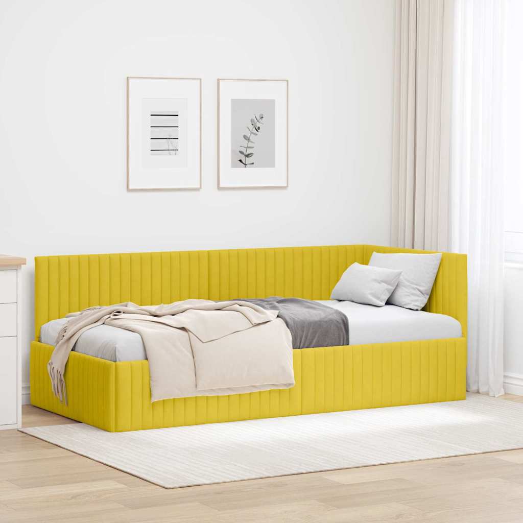 Sarokágy keret fejtámlával Sárga 90 cm x 200 cm Bársony