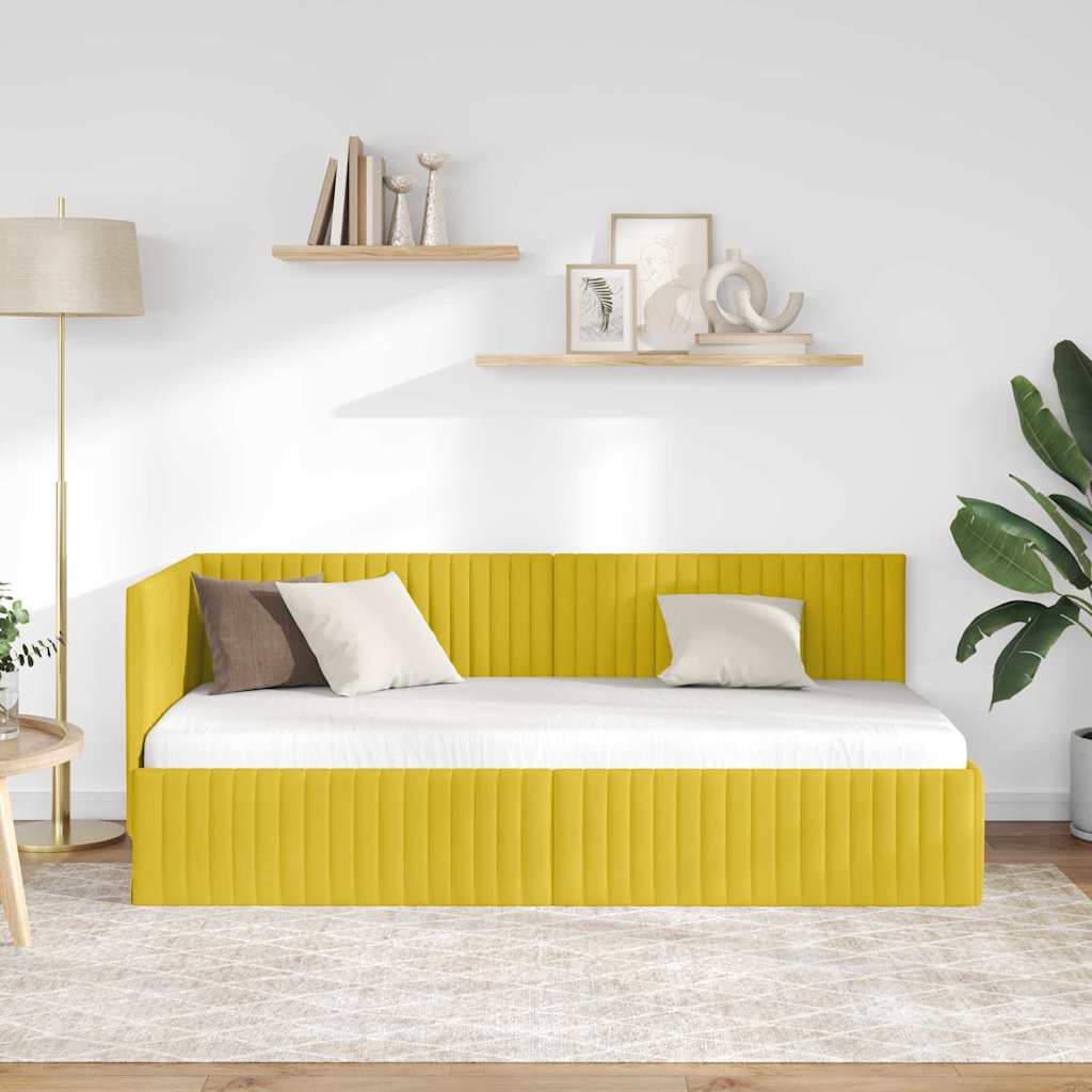 Sarokágy keret fejtámlával Sárga 90 cm x 200 cm Bársony