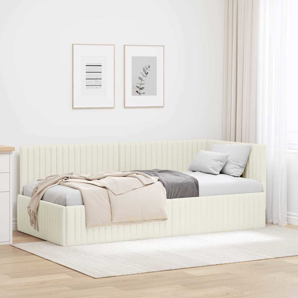 Sarokágy keret fejtámlával Krém 90 cm x 200 cm Bársony