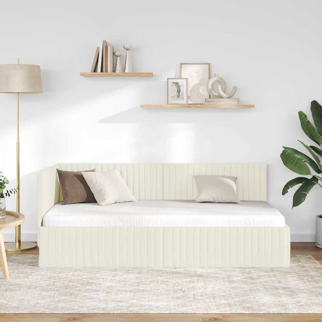 Sarokágy keret fejtámlával Krém 90 cm x 200 cm Bársony