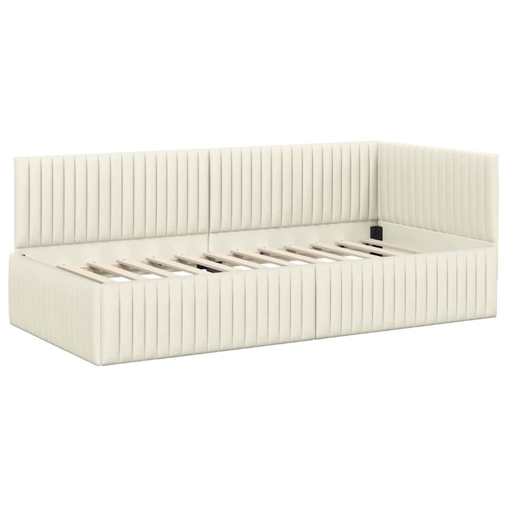 Sarokágy keret fejtámlával Krém 90 cm x 200 cm Bársony