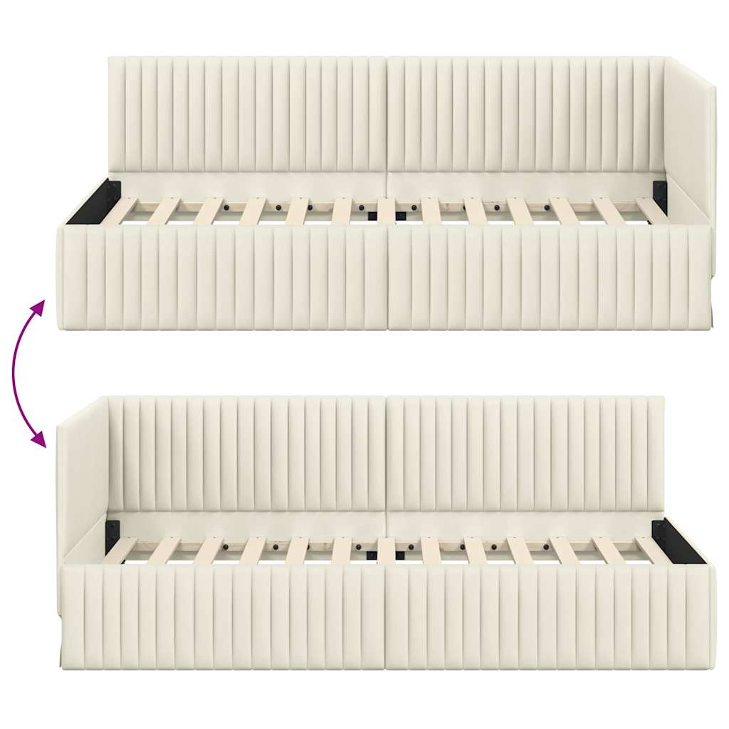 Sarokágy keret fejtámlával Krém 90 cm x 200 cm Bársony