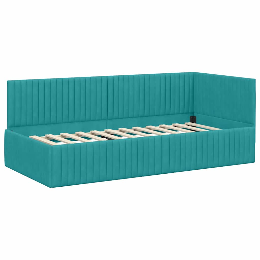 Sarokágy keret fejtámlával Türkiz 90 cm x 200 cm Bársony