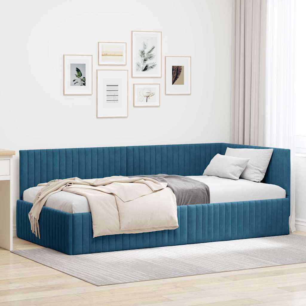 Sarokágy keret fejtámlával Kék 100 cm x 200 cm Bársony