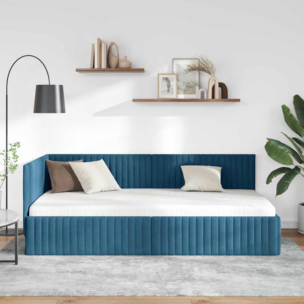 Sarokágy keret fejtámlával Kék 100 cm x 200 cm Bársony