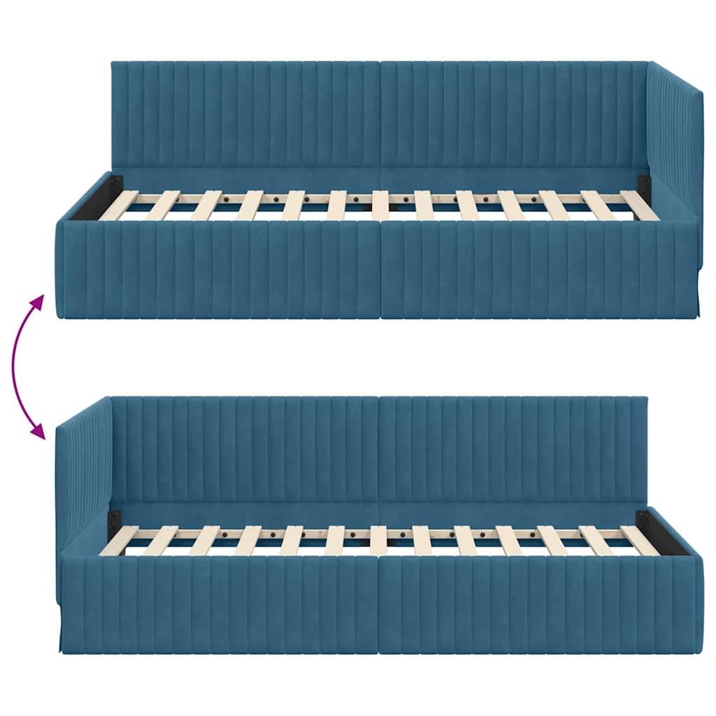 Sarokágy keret fejtámlával Kék 100 cm x 200 cm Bársony