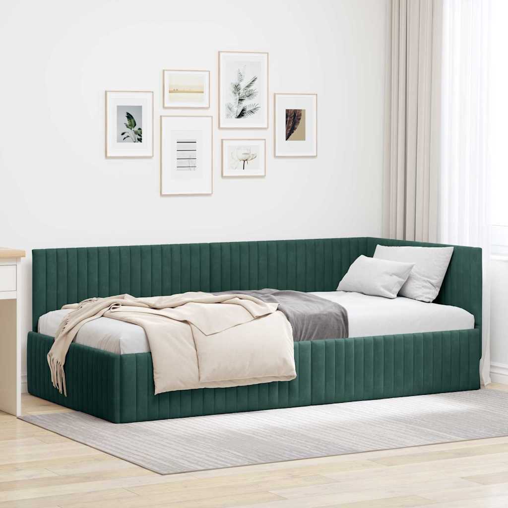 Sarokágy keret fejtámlával Sötétzöld 100 cm x 200 cm Bársony