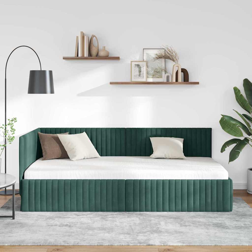 Sarokágy keret fejtámlával Sötétzöld 100 cm x 200 cm Bársony