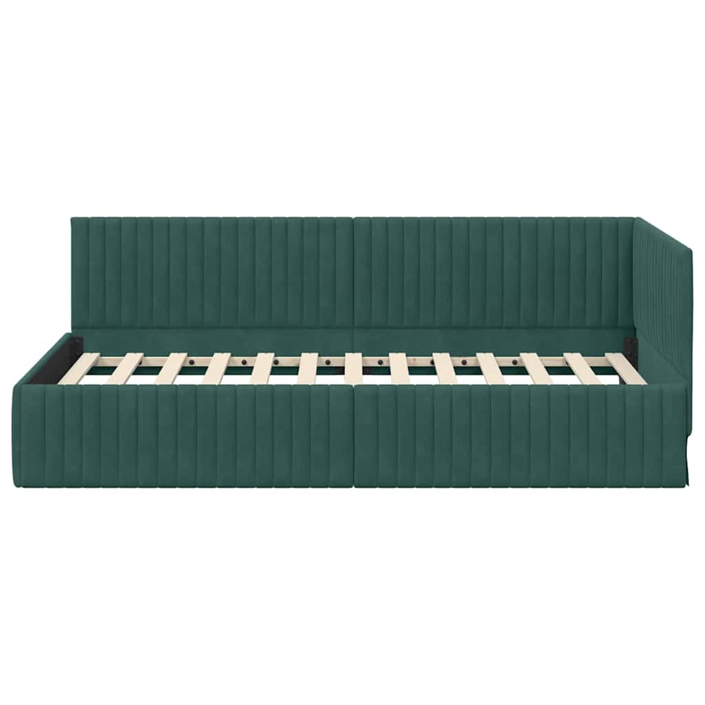 Sarokágy keret fejtámlával Sötétzöld 100 cm x 200 cm Bársony