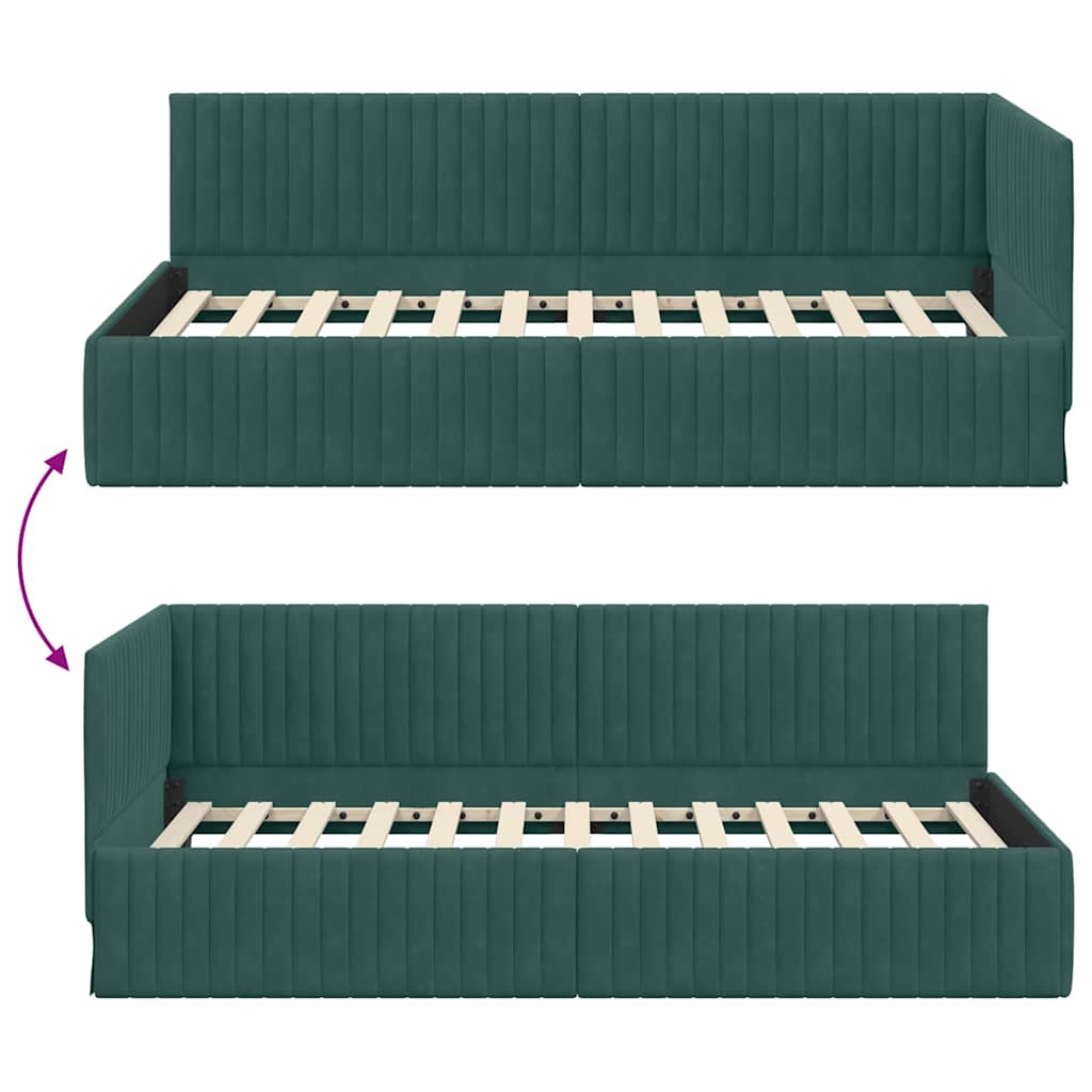 Sarokágy keret fejtámlával Sötétzöld 100 cm x 200 cm Bársony