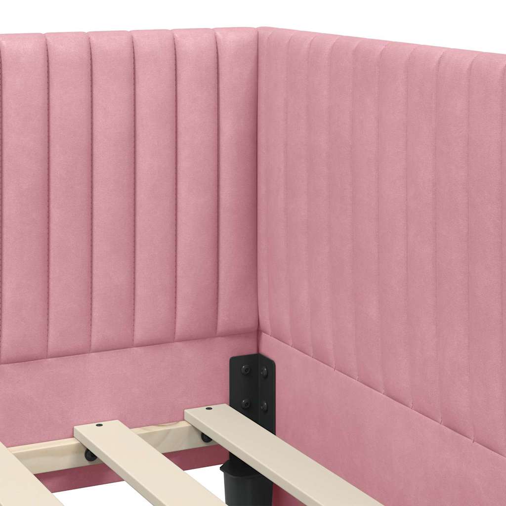 Sarokágy keret fejtámlával Rózsaszín 100 cm x 200 cm Bársony