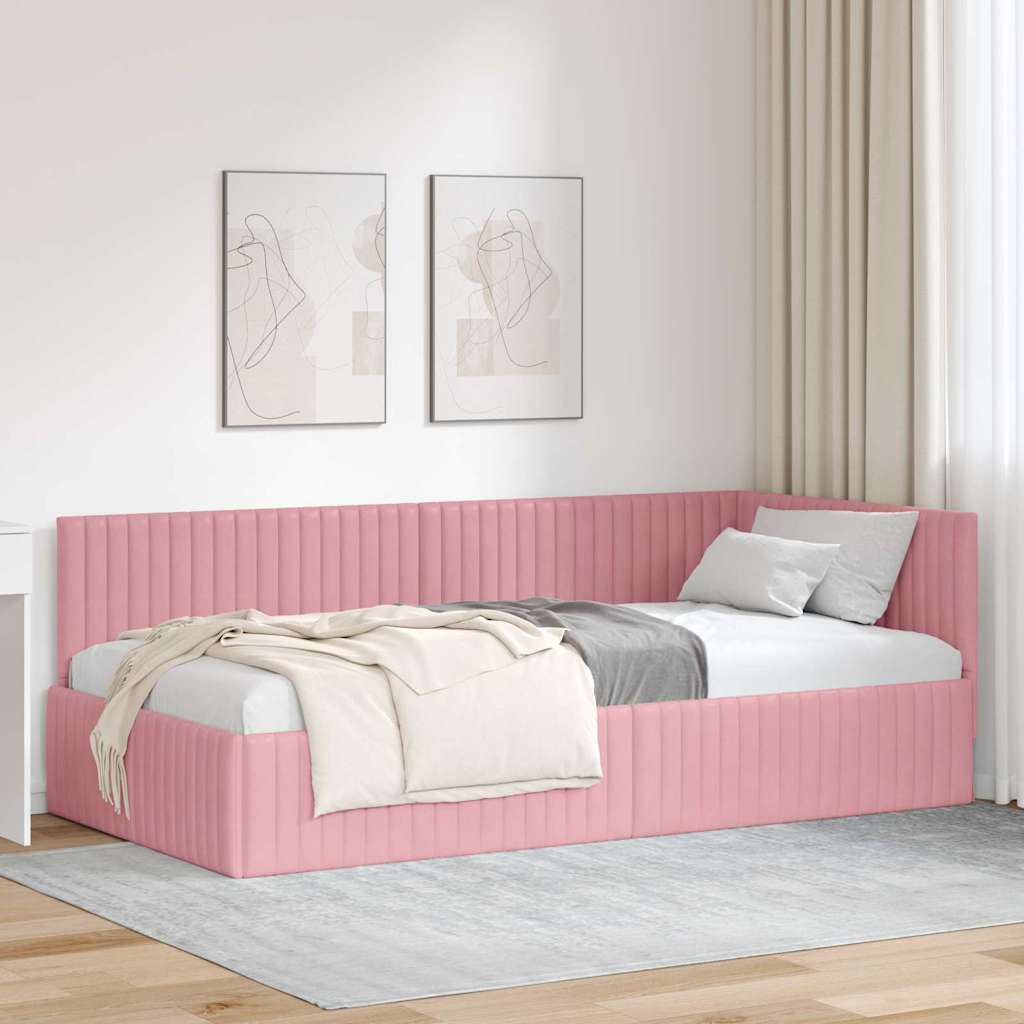 Sarokágy keret fejtámlával Rózsaszín 100 cm x 200 cm Bársony