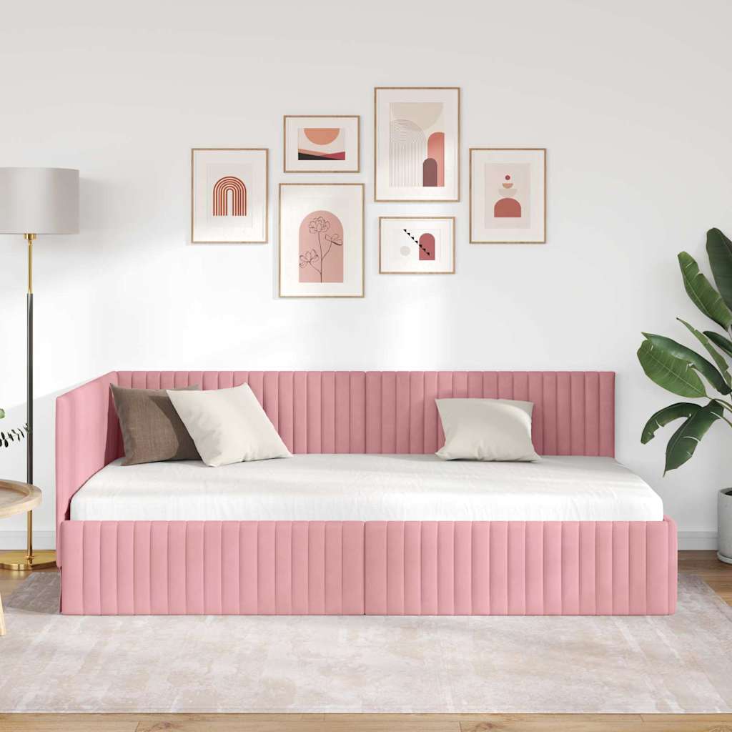 Sarokágy keret fejtámlával Rózsaszín 100 cm x 200 cm Bársony