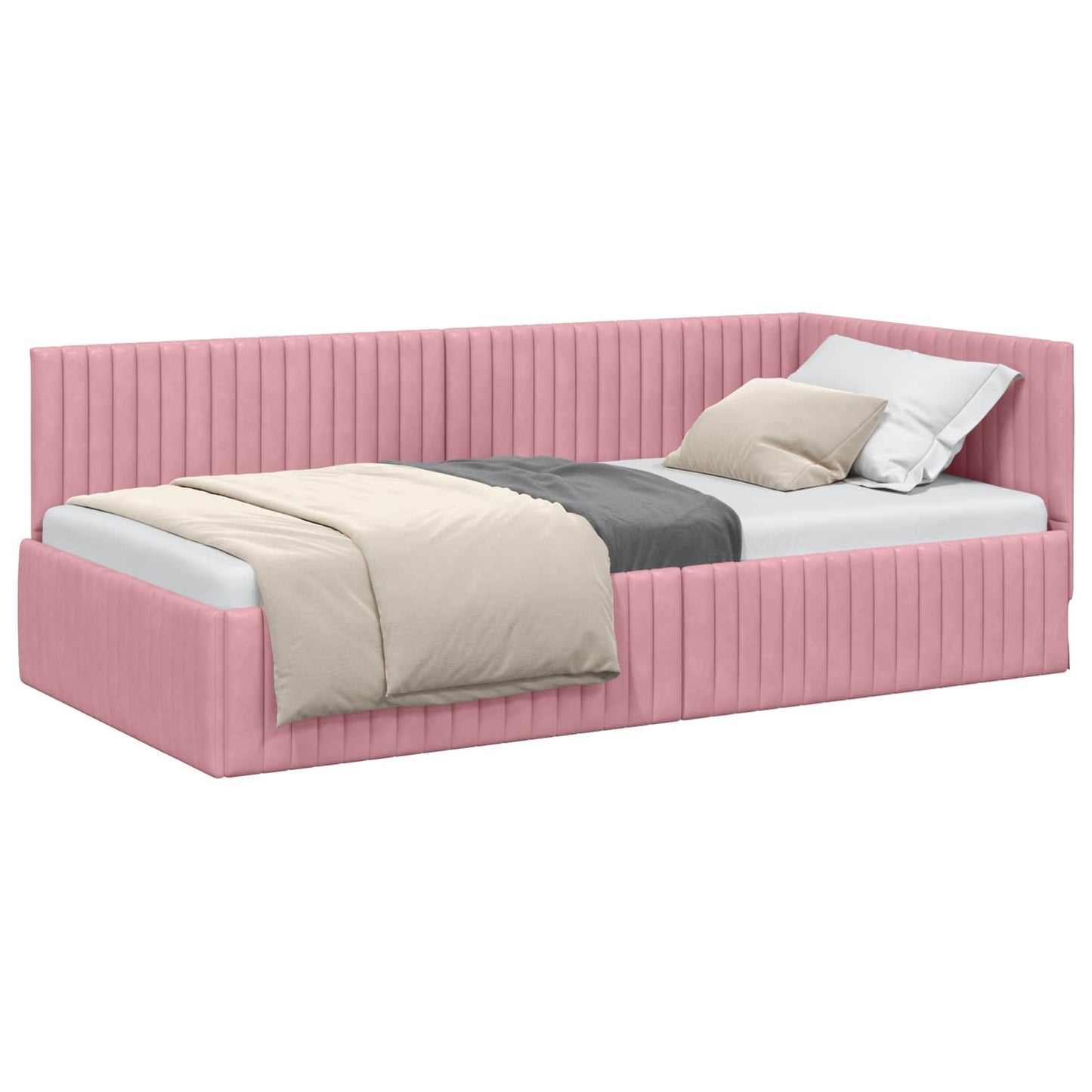 Sarokágy keret fejtámlával Rózsaszín 100 cm x 200 cm Bársony